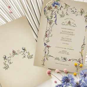 Vintage Victorian Floral Ornaments Wedding Foil Invitation