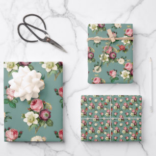 Vintage Victorian Floral Pattern Chic Wrapping Paper Sheets