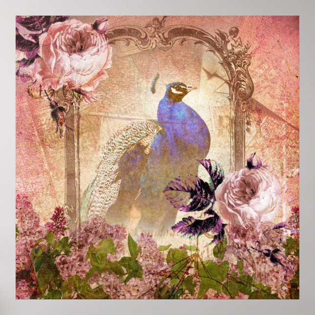 Vintage Victorian Floral Peacock Poster (Front)