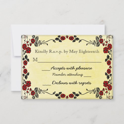 Vintage Victorian Floral Red Wedding RSVP