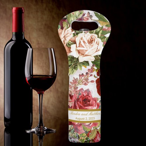 Vintage Victorian Floral Rose Collage  Wine Bag