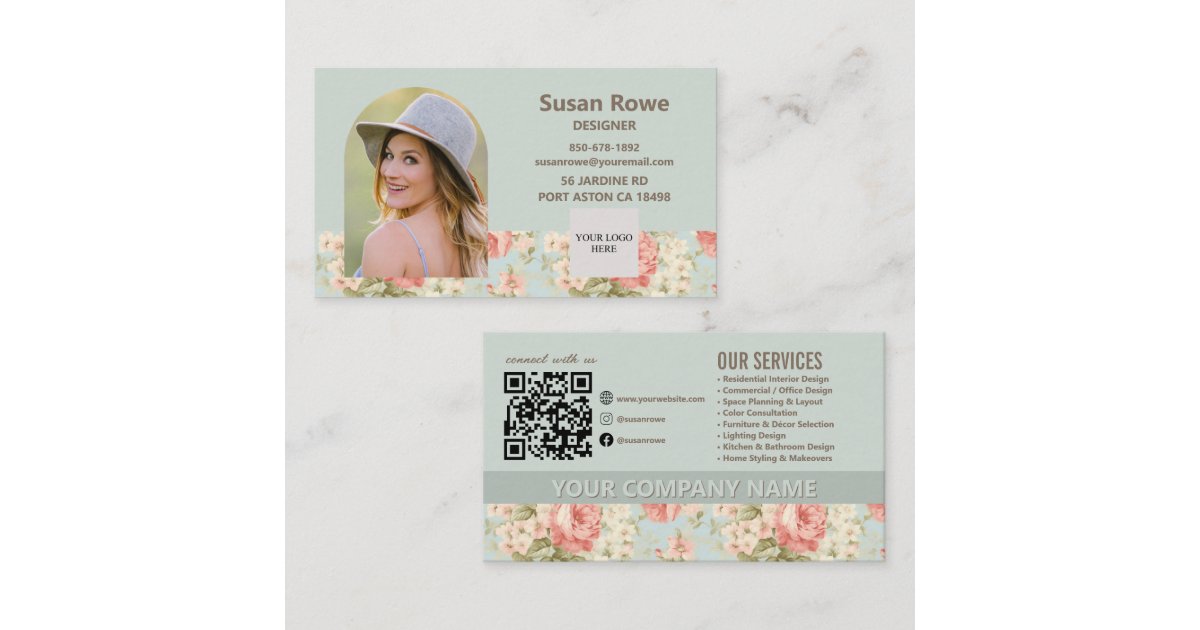 Vintage Victorian Floral Roses QR Code Arch Photo Business Card | Zazzle
