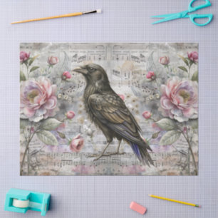 Vintage Victorian Floral Sheet Music & Raven