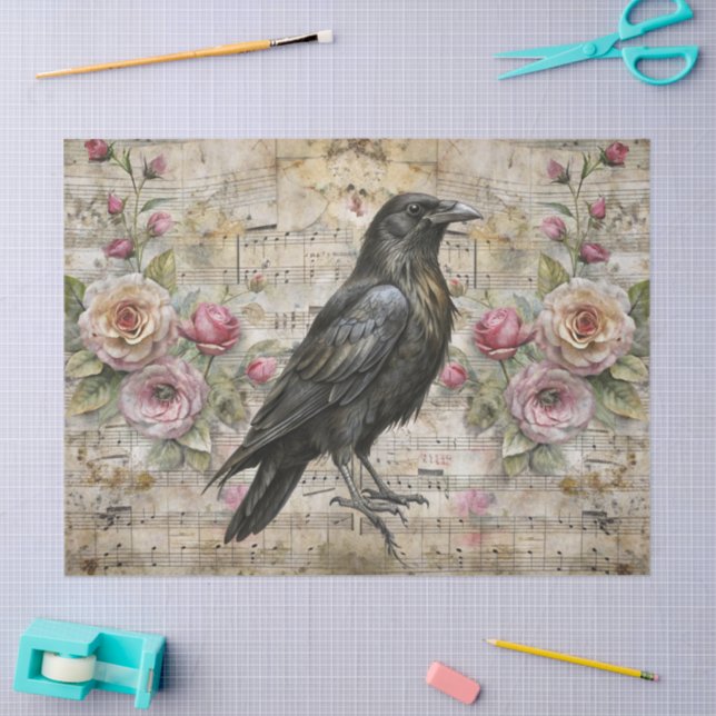 Vintage Victorian Floral Sheet Music & Raven (Craft)