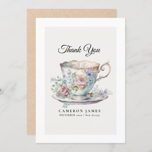 Vintage Victorian Floral Teacup Rose Tea Party Thank You Card