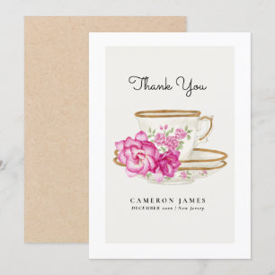 Vintage Victorian Floral Teacup Rose Tea Party Thank You Card
