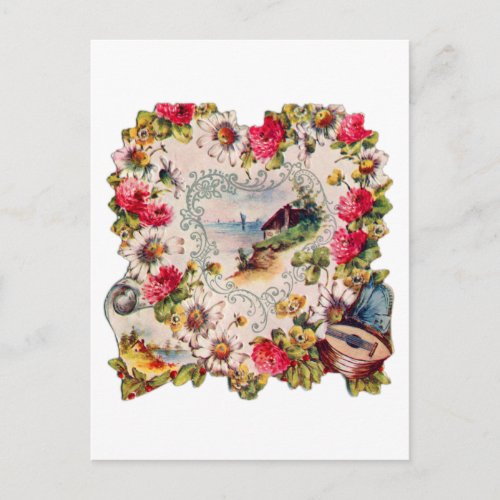 Vintage Victorian Floral Valentine Postcard