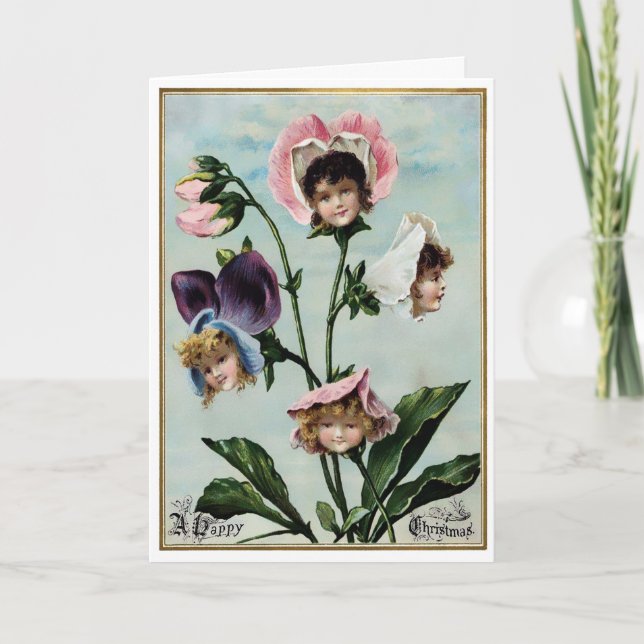 Vintage Victorian Flower Faces Card (Front)