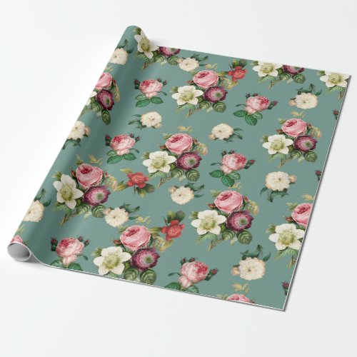 Vintage Victorian Flowers Decoupage _ Marple Hall Wrapping Paper