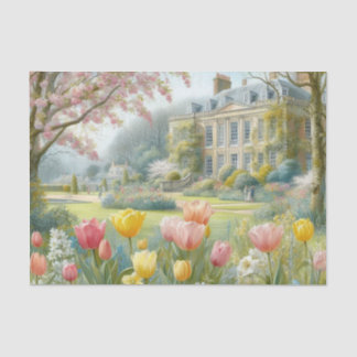 Vintage Victorian flowers garden and mansion Tissue Paper
