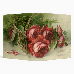 Vintage Victorian Flowers, Red Roses 3 Ring Binder