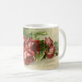 Vintage Victorian Flowers, Red Roses Coffee Mug (Front Right)