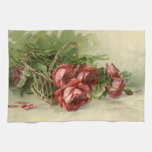 Vintage Victorian Flowers Red Roses Kitchen Towel