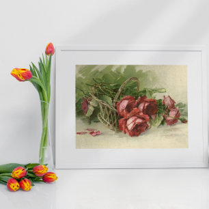 Vintage Victorian Flowers, Red Roses Poster