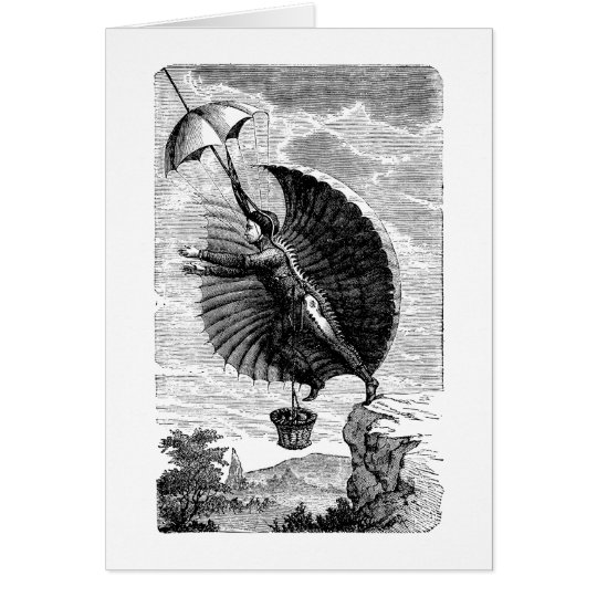 Vintage Victorian Flying Machine Invention Card