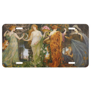 Vintage Victorian Four Seasons Goddess Floral Art License Plate