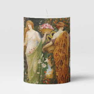 Vintage Victorian Four Seasons Goddess Floral Art Pillar Candle