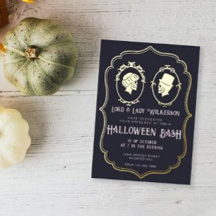 Vintage Victorian Frame Skull Halloween Party Foil Invitation