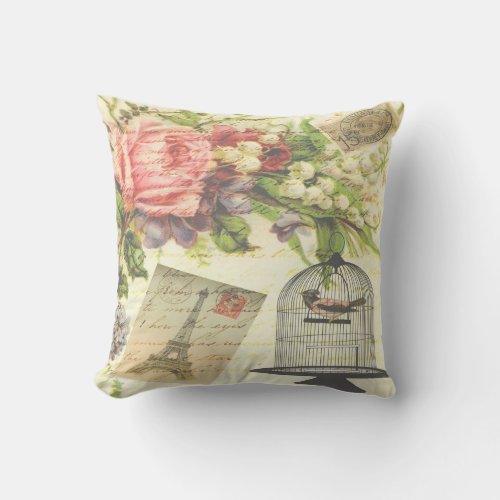 Vintage Victorian French Bird Cage Throw Pillow