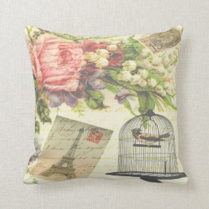 Vintage Victorian French Bird Cage Throw Pillow