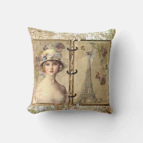 Vintage Victorian French Woman Throw Pillow - Vintage Victorian French Woman Floral Romantic Throw Pillow
