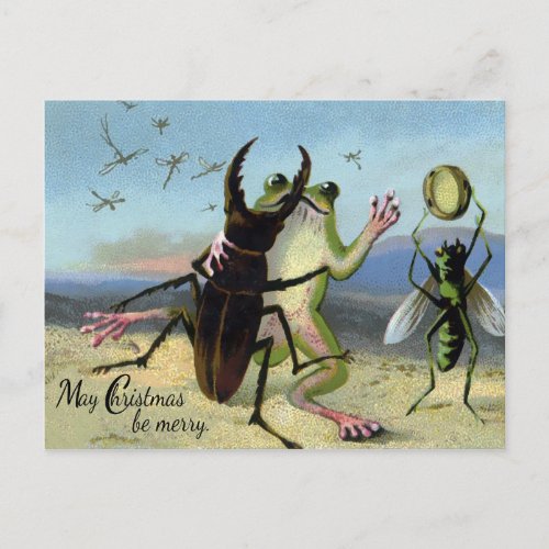 Vintage Victorian Frog Christmas Postcard