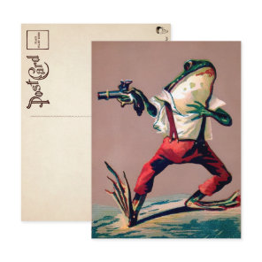 Vintage Victorian Frog with Gun Postcard