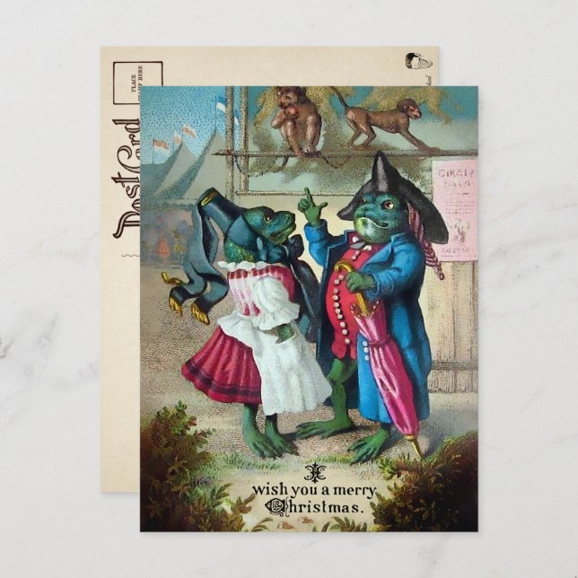 Vintage Victorian Frogs Christmas Postcard (Front/Back)