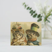 Vintage Victorian Funny Cats in Hats Save the Date Announcement Postcard (Standing Front)