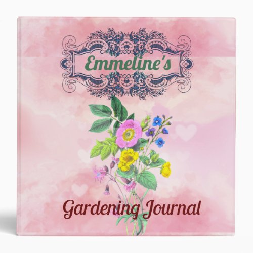 Vintage Victorian Gardening Journal w Floral Motif 3 Ring Binder