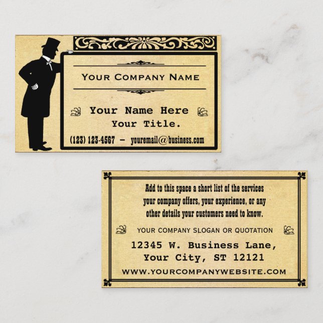 Vintage Victorian Gentleman Old Paper Classic Business Card (Front/Back)