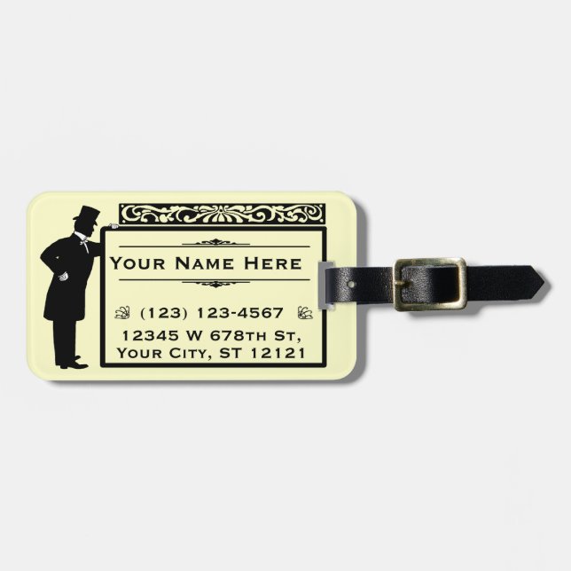 Vintage Victorian Gentleman Personalized Name Luggage Tag (Front Horizontal)