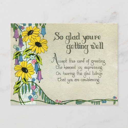 Vintage Victorian Get Well Daisy Floral Postcard