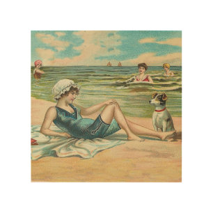 Vintage Victorian Girl and Dog Seaside antique art