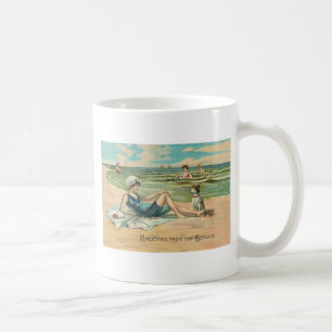 Vintage Victorian Girl and Dog Seaside antique art Coffee Mug