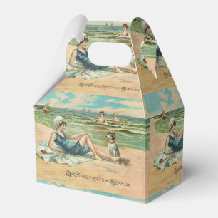 Vintage Victorian Girl and Dog Seaside antique art Favor Boxes