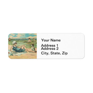 Vintage Victorian Girl and Dog Seaside antique art Label