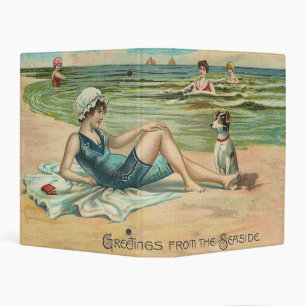 Vintage Victorian Girl and Dog Seaside antique art Mini Binder