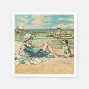 Vintage Victorian Girl and Dog Seaside antique art Napkins