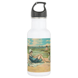 Vintage Victorian Girl and Dog Seaside antique art Stainless Steel Water Bottle