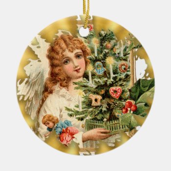 Vintage Victorian Girl Ceramic Christmas Ornament by christmas_tshirts at Zazzle