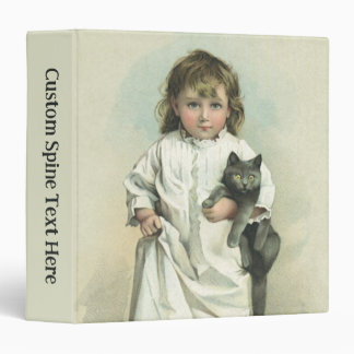 Vintage Victorian Girl in a Nightgown with Her Cat 3 Ring Binder