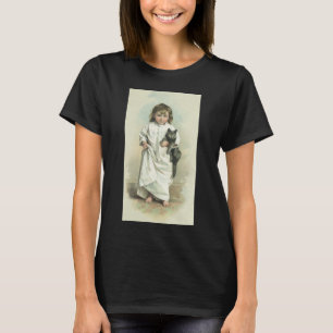 Vintage Victorian Girl in a Nightgown with Her Cat T-Shirt