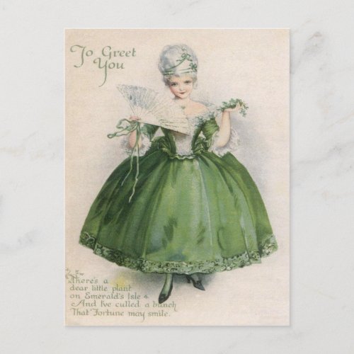 Vintage Victorian Girl In Green St Patricks Day C Postcard