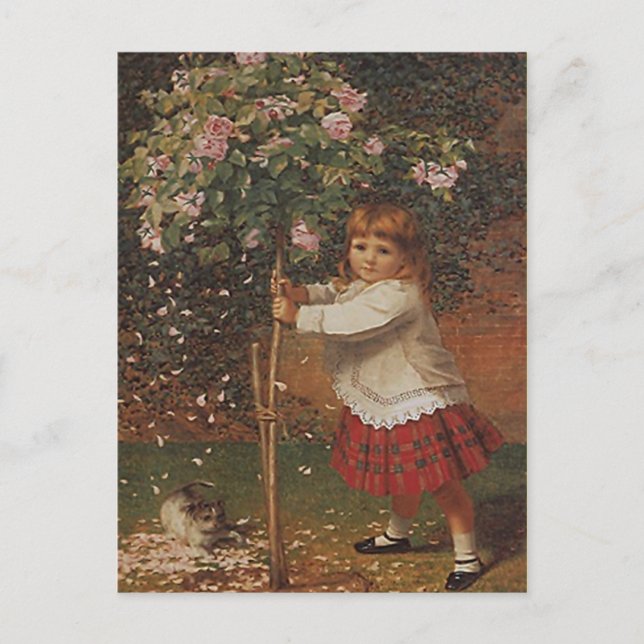 VINTAGE VICTORIAN Girl Planting Tree Rose POSTCARD (Front)