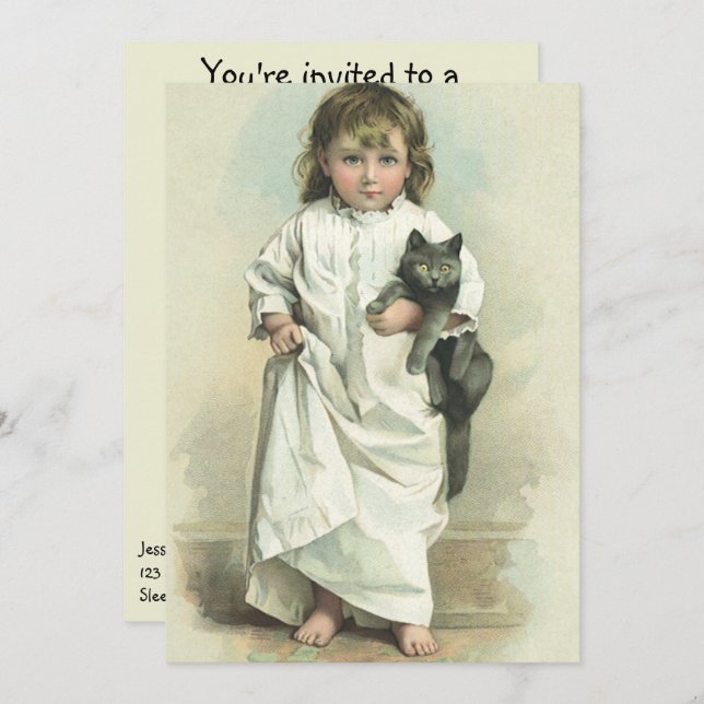 Vintage Victorian Girl Sleepover Birthday Party Invitation (Front/Back)