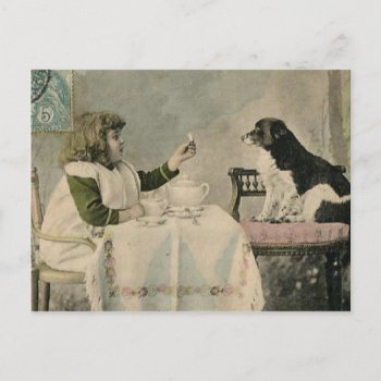 Vintage Victorian Girl Tea Party Postcard by Westernpalamino at Zazzle