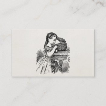 Vintage Victorian Girl With Basket Business Card by SilverSpiral at Zazzle