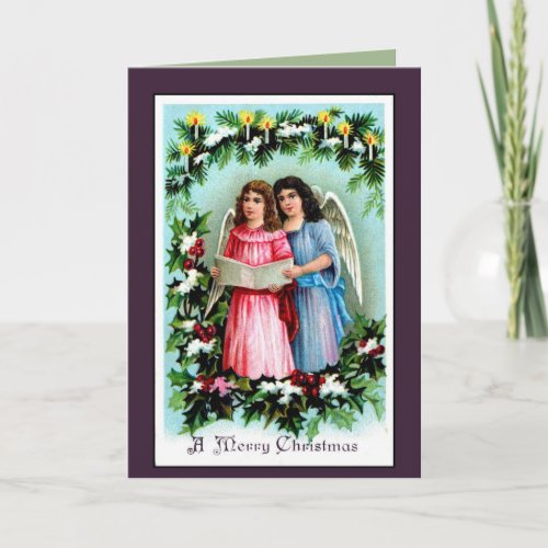 Vintage Victorian girls angels singing Christmas Holiday Card