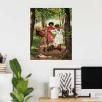 Vintage Victorian Girls on Forest Swing Art